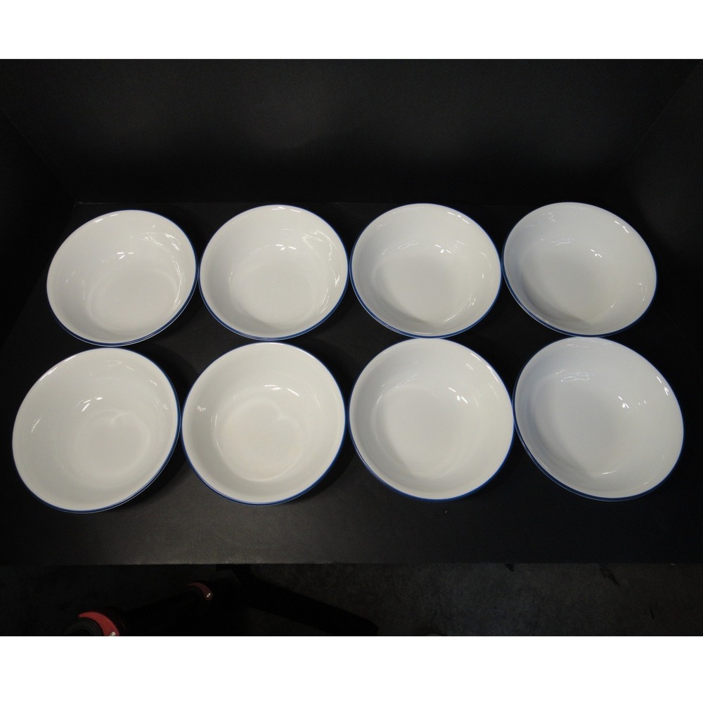 Corelle Vitrelle White Blue Rim Cereal Soup Bowls Set of 8 Break Resistant VTG